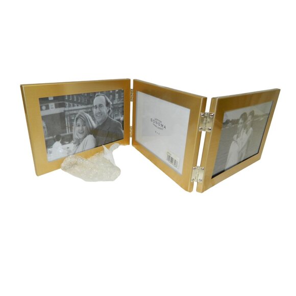 Sonoma Gold-Tone Folding Photo Frame Holds Three 4x6 Photos Genuine Home Goods - Picture 2 of 8